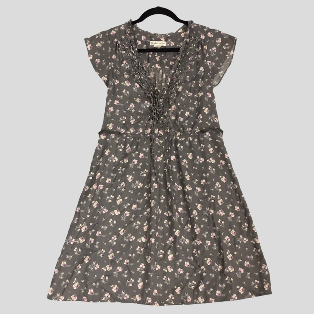American Eagle Floral Mini Dress Small Grey Raw Edges